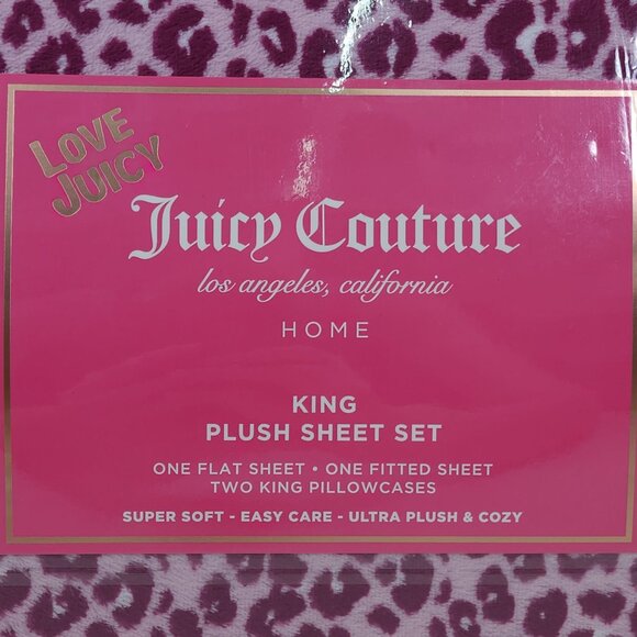 Juicy Couture King Plush Sheet Set Leopard Print Ultra Plush & Cozy Purple - Picture 5 of 8